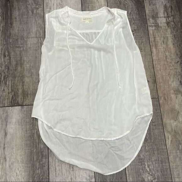 Anthropologie Cloth & Stone Sleeveless Blouse White High Low Hem Sheer Sz Small - Picture 11 of 13